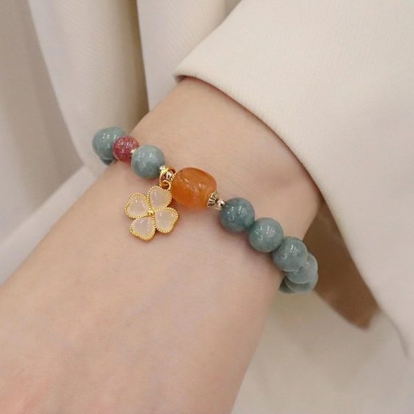 Buddha Stones Small Fresh Four-leaf Clover Natural Jade Bracelet - Image 4