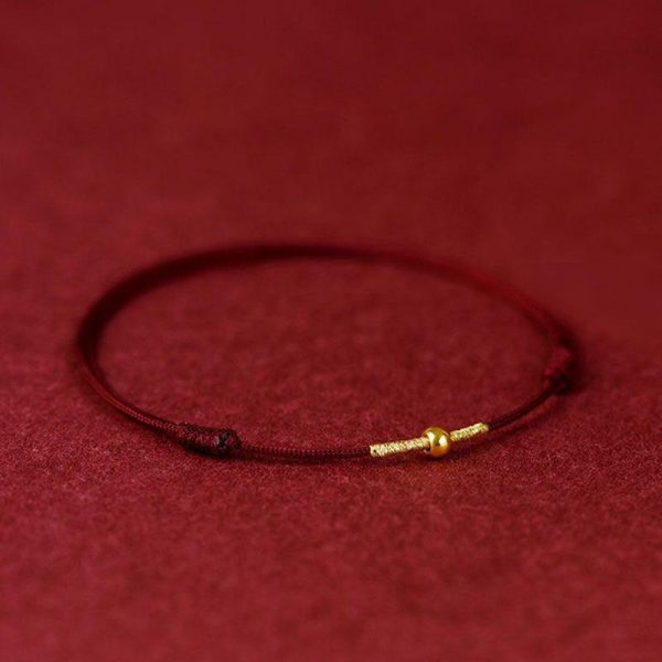 Buddha Stones Couples 925 Sterling Silver Simple Golden Luck-Bead Braided Rope Bracelet & Anklet - Image 2