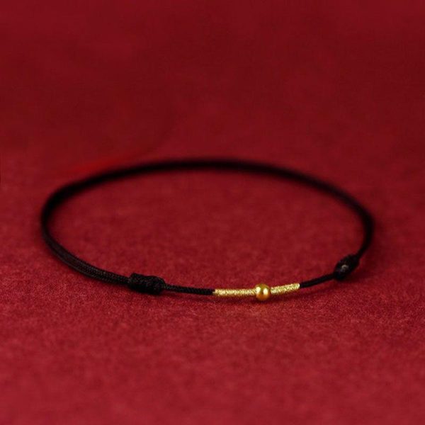 Buddha Stones Couples 925 Sterling Silver Simple Golden Luck-Bead Braided Rope Bracelet & Anklet - Image 3