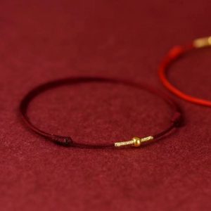 Buddha Stones Couples 925 Sterling Silver Simple Golden Luck-Bead Braided Rope Bracelet & Anklet