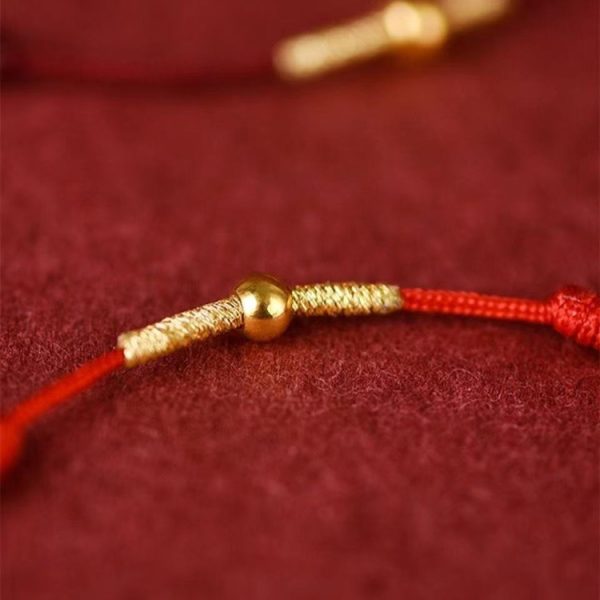 Buddha Stones Couples 925 Sterling Silver Simple Golden Luck-Bead Braided Rope Bracelet & Anklet - Image 7