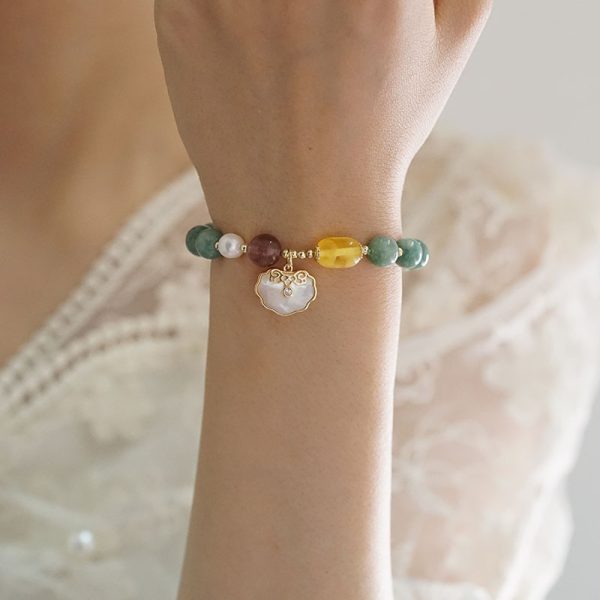 Buddha Stones Green Jade Sea Shell Ruyi Lock Strawberry Quartz Lccky Bracelet - Image 8