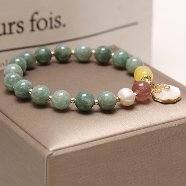 Buddha Stones Green Jade Sea Shell Ruyi Lock Strawberry Quartz Lccky Bracelet - Image 2