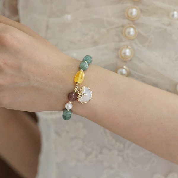 Buddha Stones Green Jade Sea Shell Ruyi Lock Strawberry Quartz Lccky Bracelet - Image 9