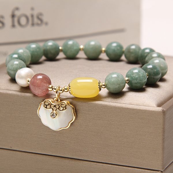 Buddha Stones Green Jade Sea Shell Ruyi Lock Strawberry Quartz Lccky Bracelet - Image 4