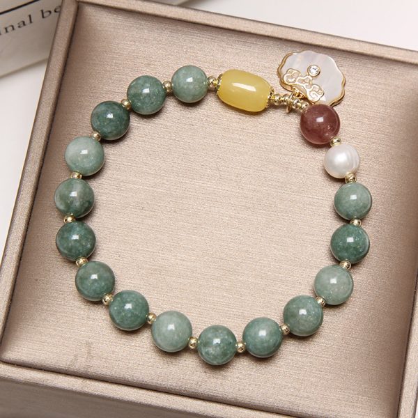 Buddha Stones Green Jade Sea Shell Ruyi Lock Strawberry Quartz Lccky Bracelet - Image 6