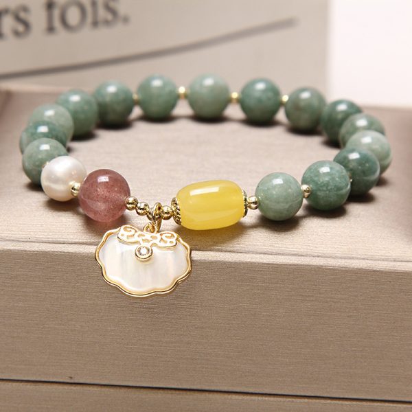 Buddha Stones Green Jade Sea Shell Ruyi Lock Strawberry Quartz Lccky Bracelet - Image 3