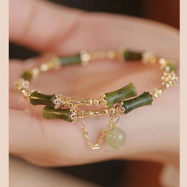 Buddha Stones New Style Hetian Jade Bamboo Pattern Lucky Bracelet - Image 2