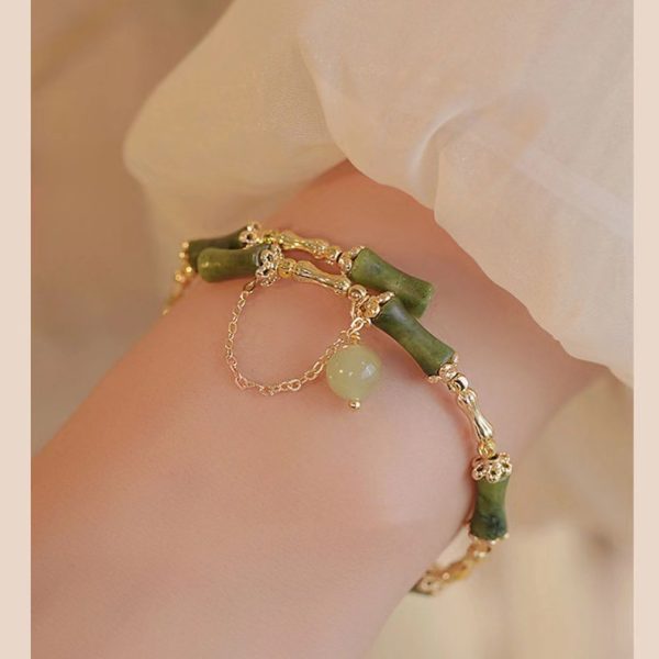 Buddha Stones New Style Hetian Jade Bamboo Pattern Lucky Bracelet - Image 5