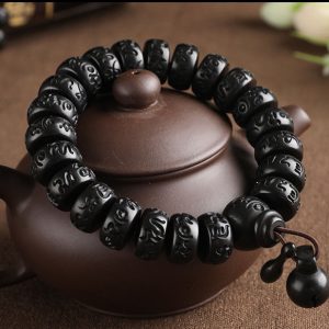 Buddha Stones Tibetan Om Mani Padme Hum Lightning Strike Wood Bucket Beads Protection Bracelet