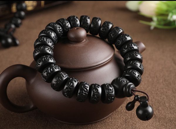 Buddha Stones Tibetan Om Mani Padme Hum Lightning Strike Wood Bucket Beads Protection Bracelet