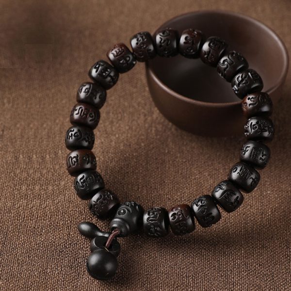 Buddha Stones Tibetan Om Mani Padme Hum Lightning Strike Wood Bucket Beads Protection Bracelet - Image 6