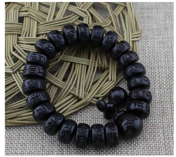 Buddha Stones Tibetan Om Mani Padme Hum Lightning Strike Wood Bucket Beads Protection Bracelet - Image 4