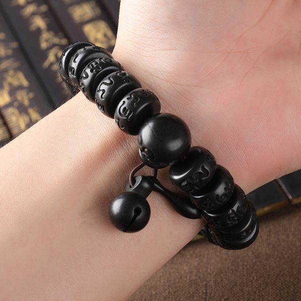 Buddha Stones Tibetan Om Mani Padme Hum Lightning Strike Wood Bucket Beads Protection Bracelet - Image 7