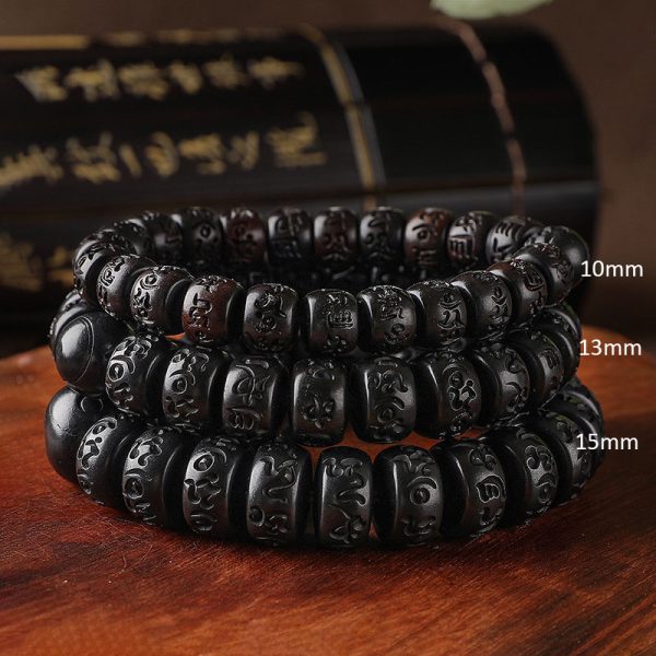 Buddha Stones Tibetan Om Mani Padme Hum Lightning Strike Wood Bucket Beads Protection Bracelet - Image 2