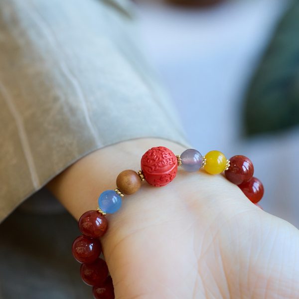 Buddha Stones Natural Red Agate Cinnabar Fu Character Dragon Tail Peace Bracelet - Image 7