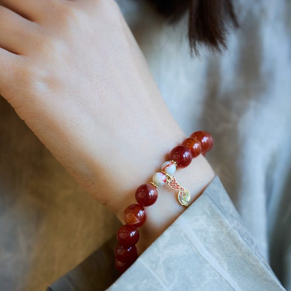 Buddha Stones Natural Red Agate Cinnabar Fu Character Dragon Tail Peace Bracelet - Image 4