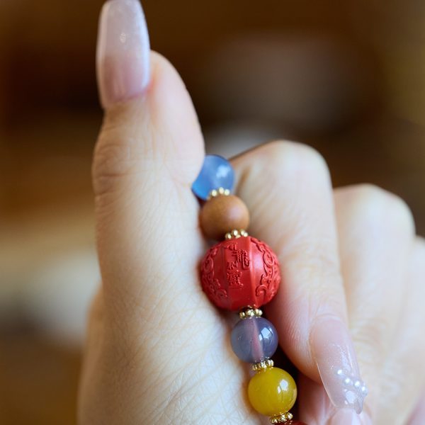 Buddha Stones Natural Red Agate Cinnabar Fu Character Dragon Tail Peace Bracelet - Image 8