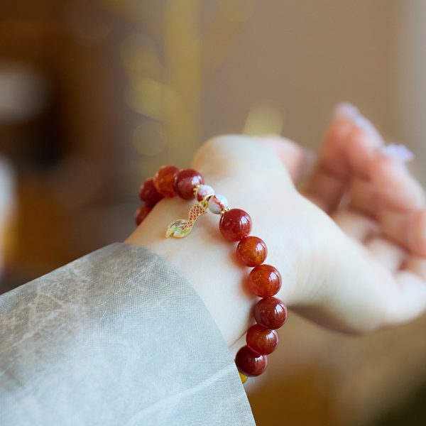 Buddha Stones Natural Red Agate Cinnabar Fu Character Dragon Tail Peace Bracelet - Image 6