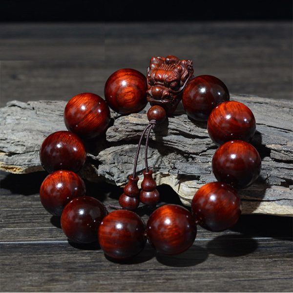 Buddha Stones Rosewood Small Leaf Red Sandalwood Green Sandalwood Dragon Carved Buddha Beads Bracelet - Image 3