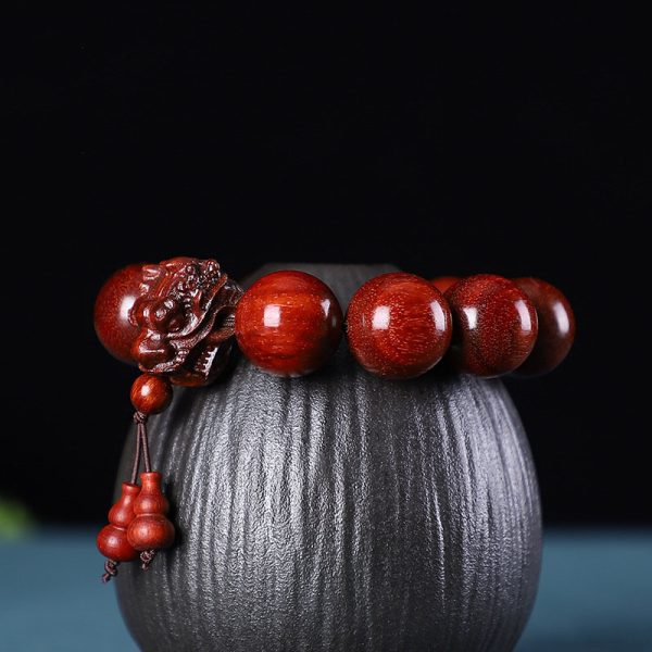 Buddha Stones Rosewood Small Leaf Red Sandalwood Green Sandalwood Dragon Carved Buddha Beads Bracelet