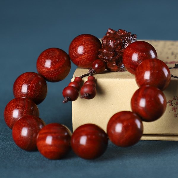 Buddha Stones Rosewood Small Leaf Red Sandalwood Green Sandalwood Dragon Carved Buddha Beads Bracelet - Image 7