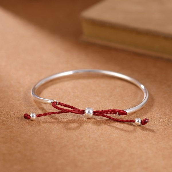 Buddha Stones Simple S925 Sterling Silver Red Rope Bowknot Bracelet - Image 2