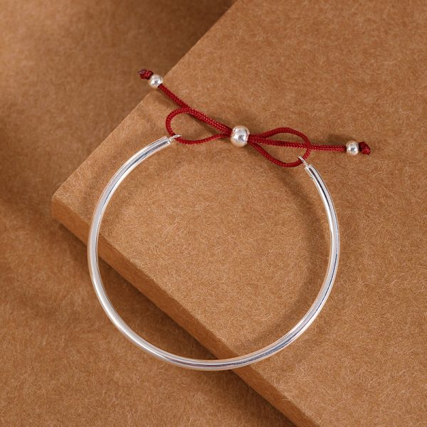 Buddha Stones Simple S925 Sterling Silver Red Rope Bowknot Bracelet - Image 3