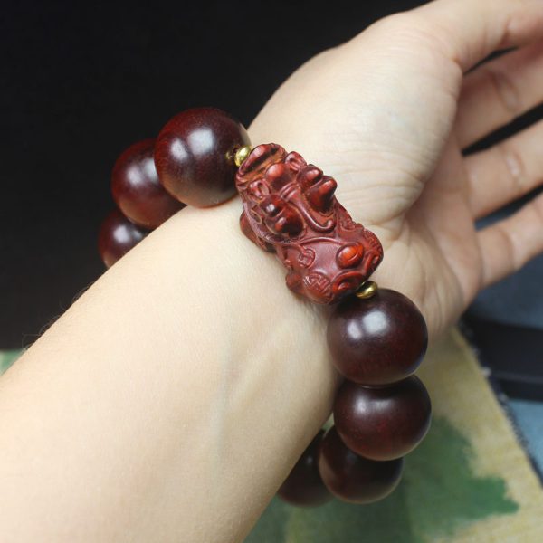 Buddha Stones High Density Small Leaf Red Sandalwood PiXiu Buddhist Bead Bracelet - Image 4