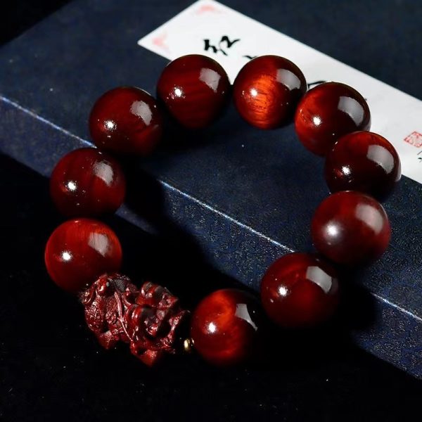 Buddha Stones High Density Small Leaf Red Sandalwood PiXiu Buddhist Bead Bracelet