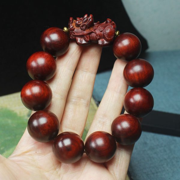 Buddha Stones High Density Small Leaf Red Sandalwood PiXiu Buddhist Bead Bracelet - Image 3