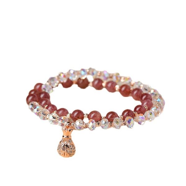 Buddha Stones Natural Strawberry Quartz and Crystal With Small Money Bag Exquisite Bracelet - Image 7