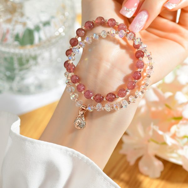 Buddha Stones Natural Strawberry Quartz and Crystal With Small Money Bag Exquisite Bracelet - Image 2