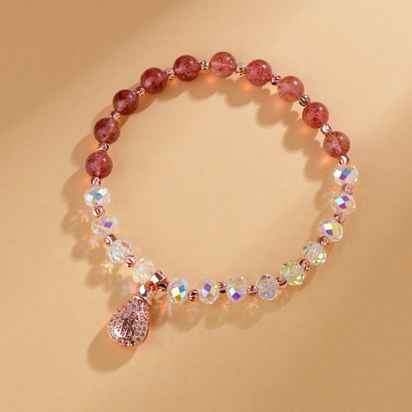 Buddha Stones Natural Strawberry Quartz and Crystal With Small Money Bag Exquisite Bracelet - Image 8