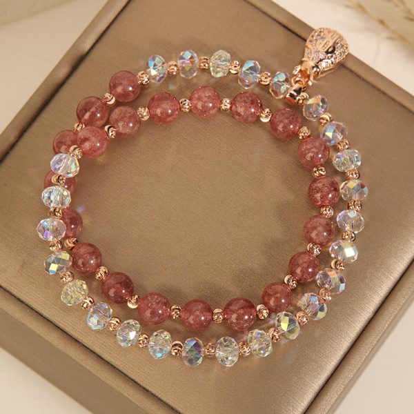 Buddha Stones Natural Strawberry Quartz and Crystal With Small Money Bag Exquisite Bracelet - Image 5