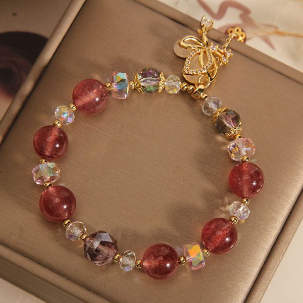 Buddha Stones Natural Strawberry Quartz Premium Crystal Butterfly Charm Bracelet - Image 5