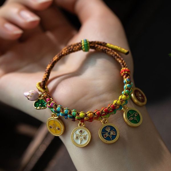 Buddha Stones Tibetan Colorful Rope Thangka Five God of Wealth Braid Lucky Bracelet - Image 2