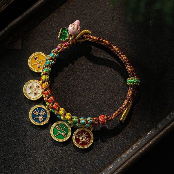 Buddha Stones Tibetan Colorful Rope Thangka Five God of Wealth Braid Lucky Bracelet