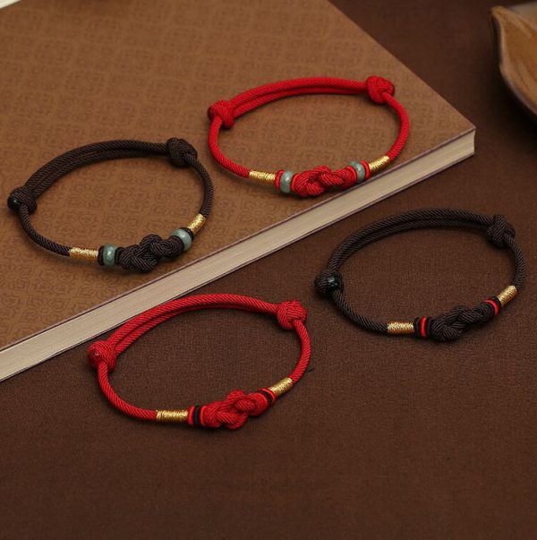 Buddha Stones Red Rope Jade Couple's True Love Knot Braided Lucky Bracelet - Image 6