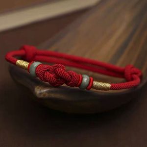 Buddha Stones Red Rope Jade Couple's True Love Knot Braided Lucky Bracelet