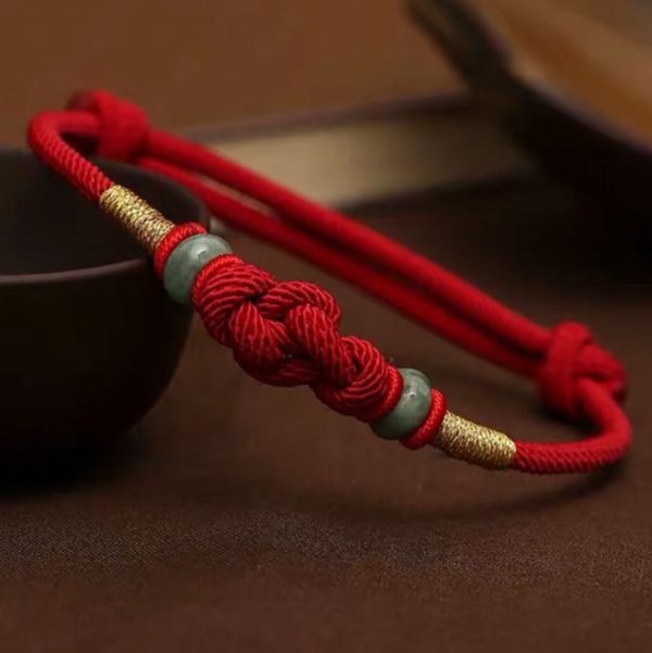 Buddha Stones Red Rope Jade Couple's True Love Knot Braided Lucky Bracelet - Image 2