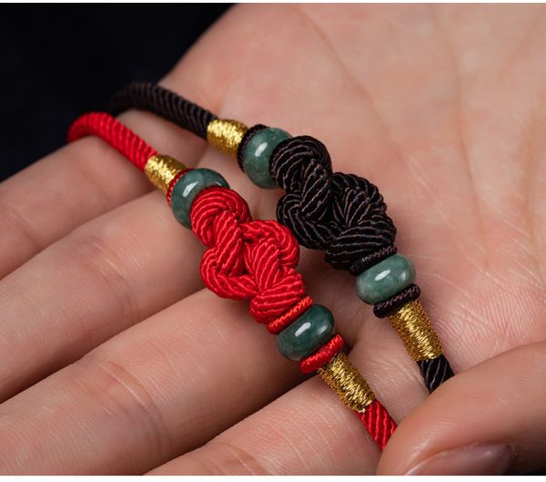 Buddha Stones Red Rope Jade Couple's True Love Knot Braided Lucky Bracelet - Image 5