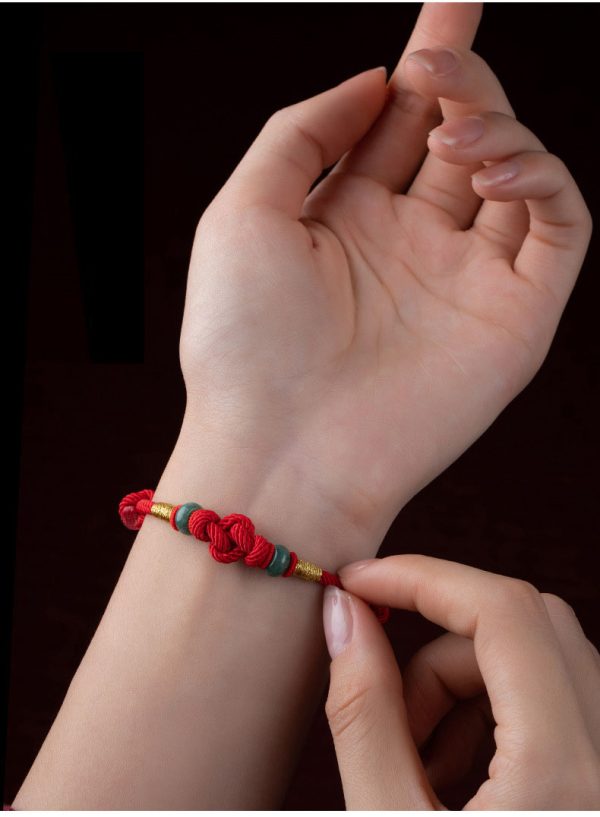 Buddha Stones Red Rope Jade Couple's True Love Knot Braided Lucky Bracelet - Image 4