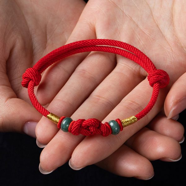 Buddha Stones Red Rope Jade Couple's True Love Knot Braided Lucky Bracelet - Image 3