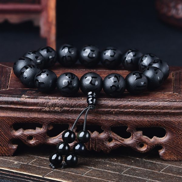 Buddha Stones Tibetan Om Mani Padme Hum White Crystal Black Onyx Meditation Bracelet - Image 5