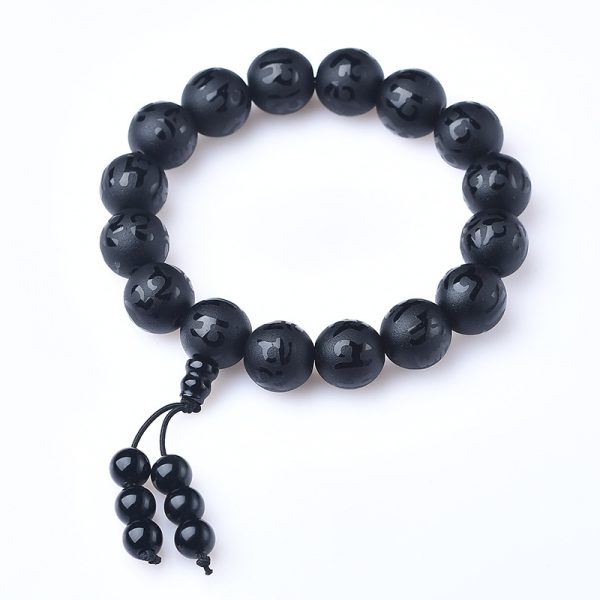 Buddha Stones Tibetan Om Mani Padme Hum White Crystal Black Onyx Meditation Bracelet - Image 6