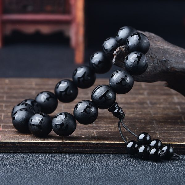 Buddha Stones Tibetan Om Mani Padme Hum White Crystal Black Onyx Meditation Bracelet - Image 4