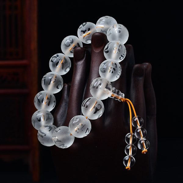 Buddha Stones Tibetan Om Mani Padme Hum White Crystal Black Onyx Meditation Bracelet - Image 3