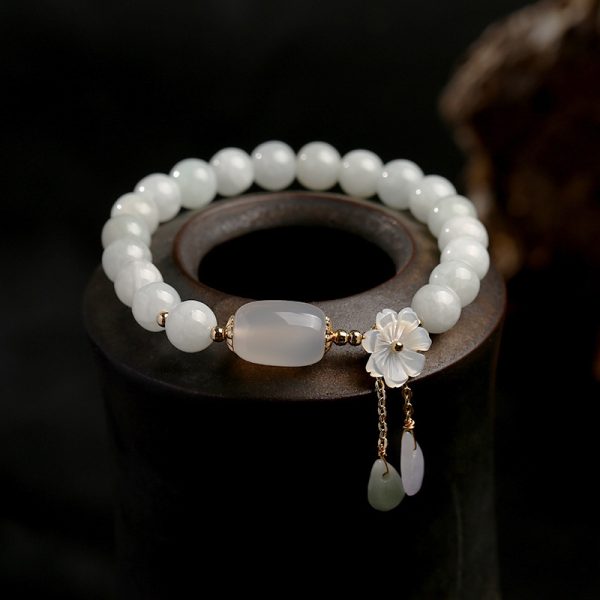 Buddha Stones Natural White Jade Sea Shell Flower Lucky Bracelet - Image 3