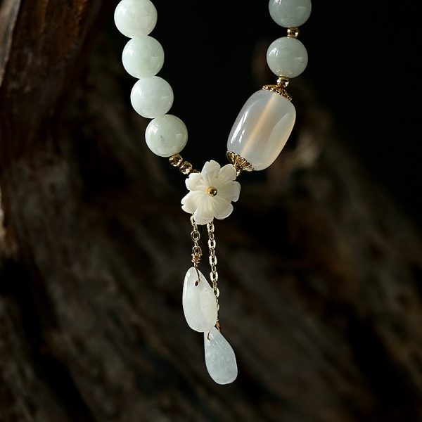 Buddha Stones Natural White Jade Sea Shell Flower Lucky Bracelet - Image 5